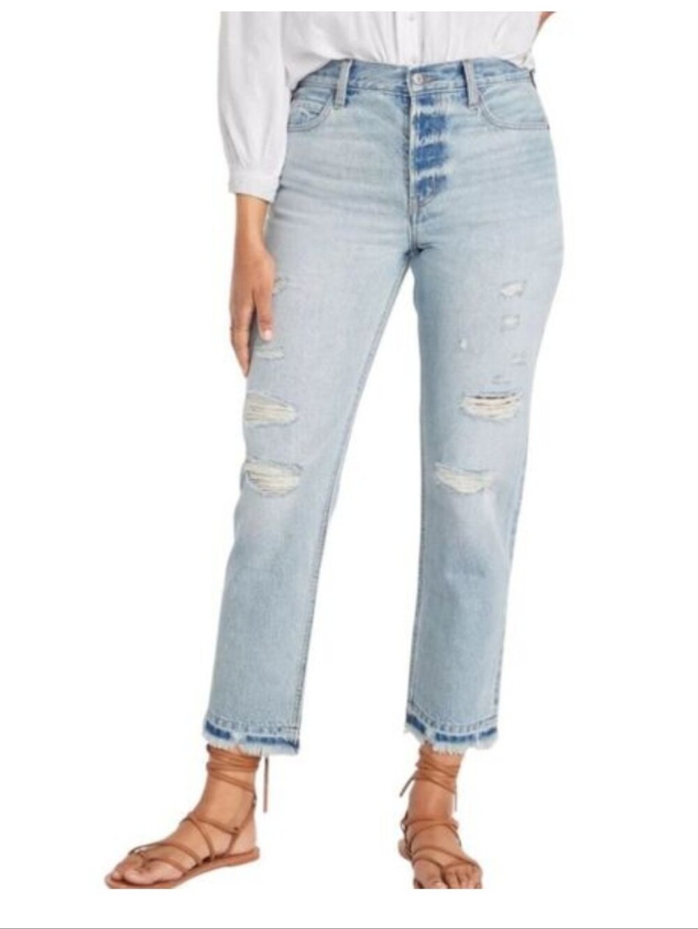 Old Navy High Rise Slouchy Straight Jeans Raw Hem Sz 8 Tall